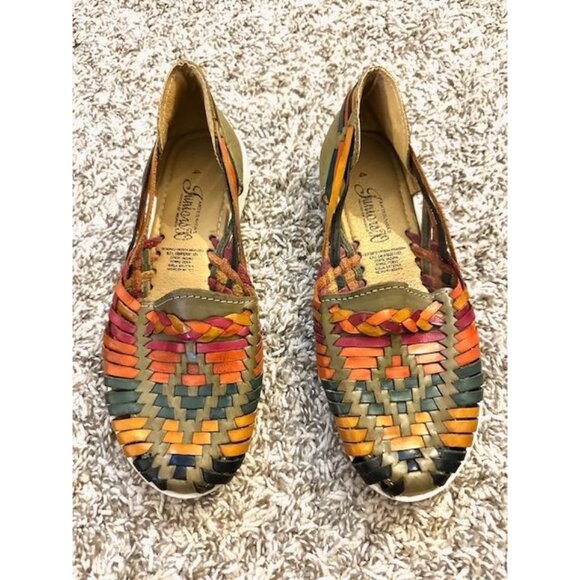 Mexican Artesanias Juniors Handcrafted Leather Multi-Color Slip on Sandals 4/7.5 - Picture 1 of 5